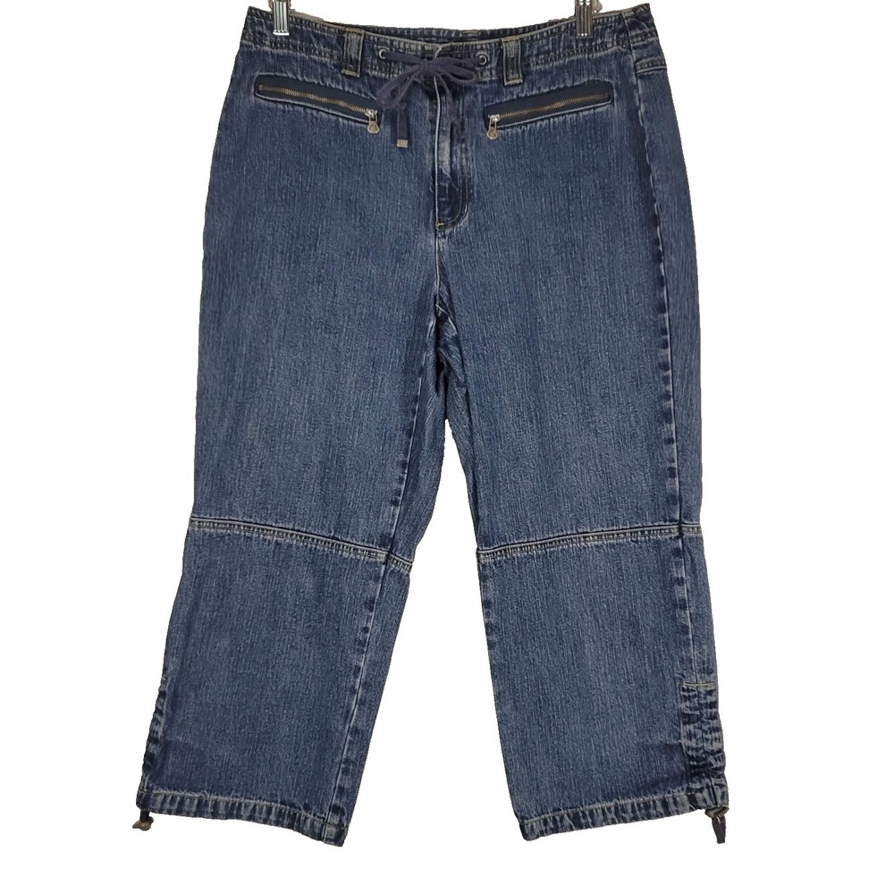 Liz Claiborne Pants Womens 12 Blue Denim Capri Cropped Drawstring Zip Pockets‎
